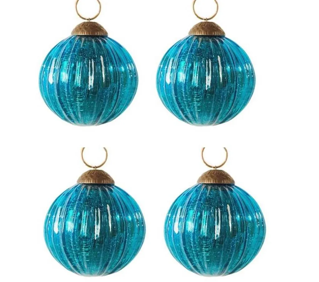 3" Mercury Glass Ball with Ribbed Texture Christmas Ornament Set of 4
