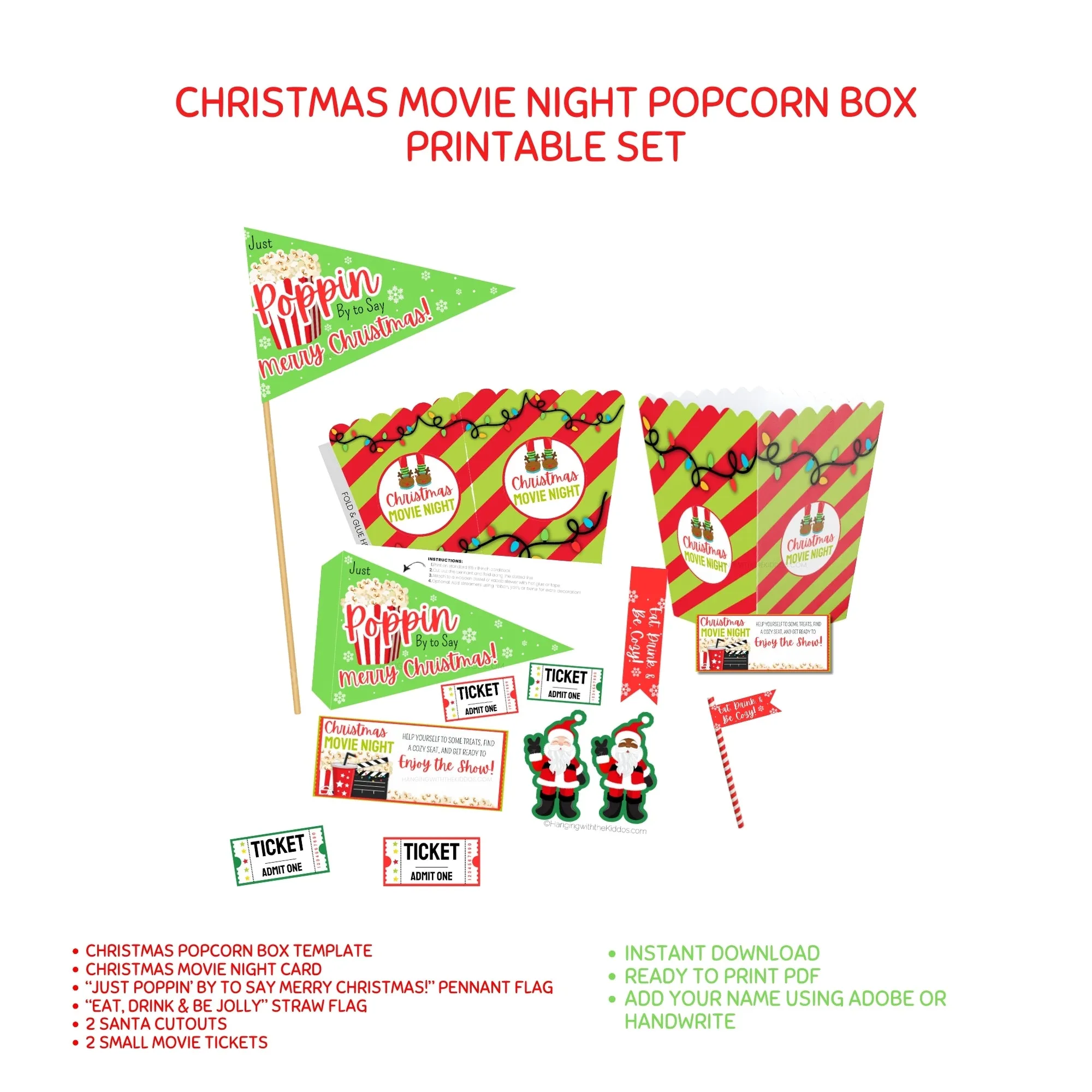 Christmas Movie Night Popcorn Box Printable Set