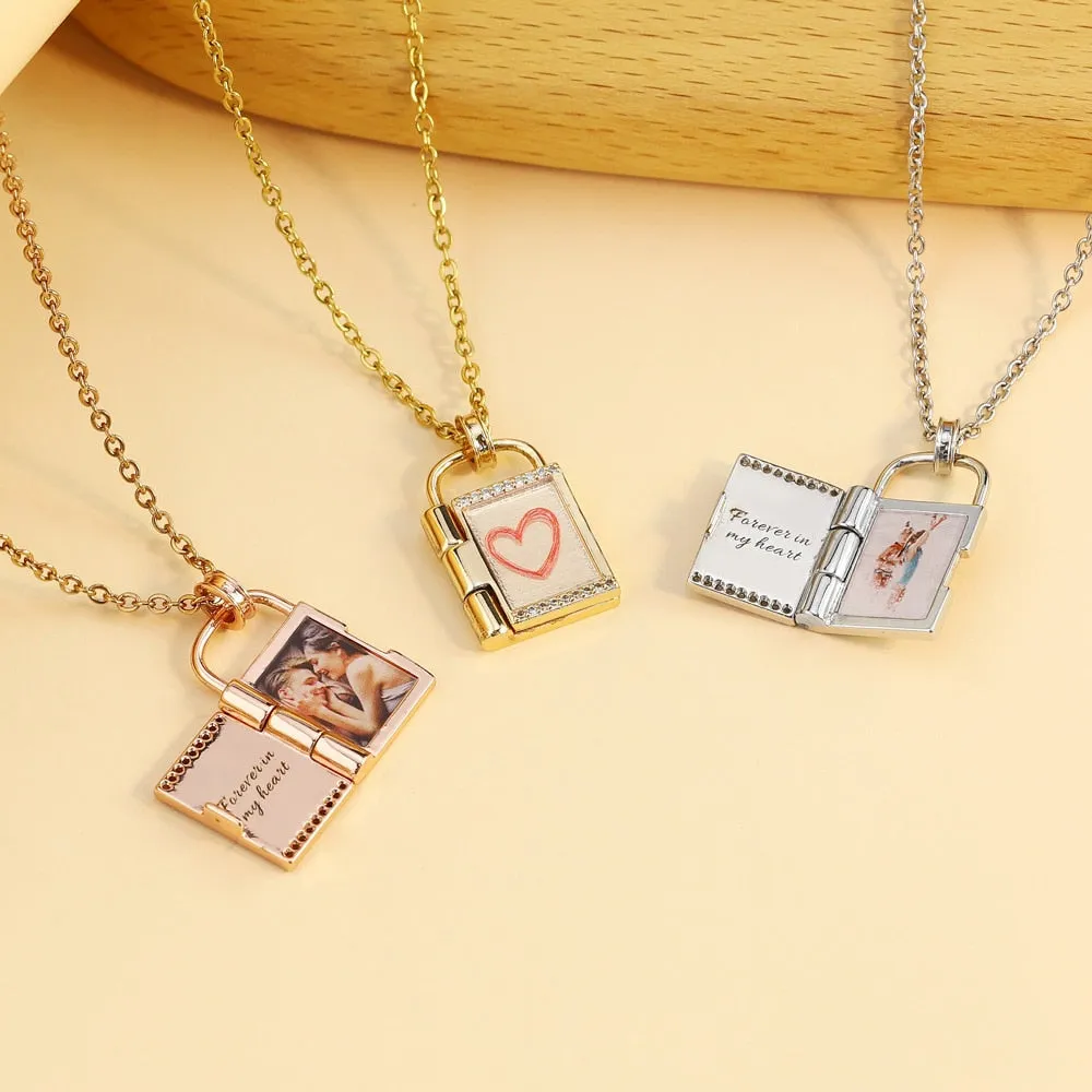 Custom Photo Envelope Necklace Can Open Engraved Pendant