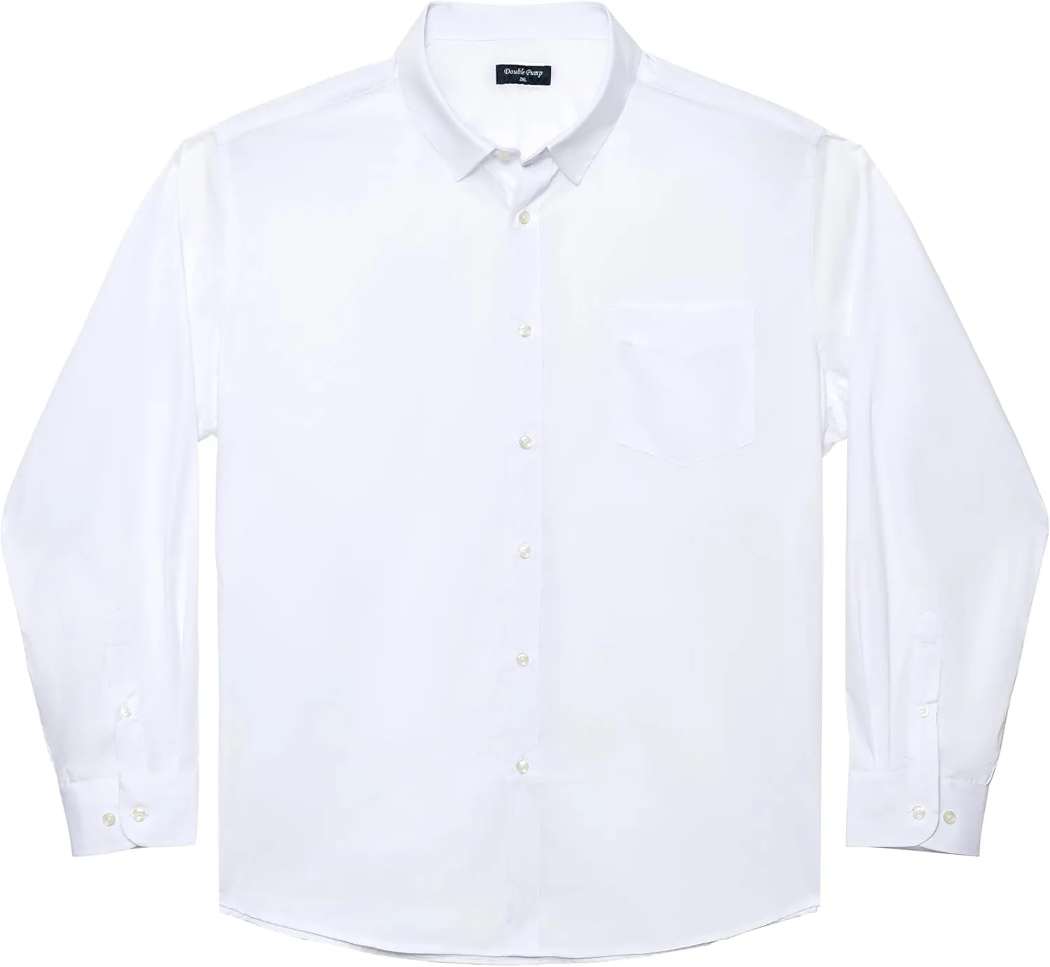 Double Pump Big and Tall Dress Shirts for Men Long Sleeve Business Casual Solid Button Down Shirts from XXL(T) to 6XL(T)