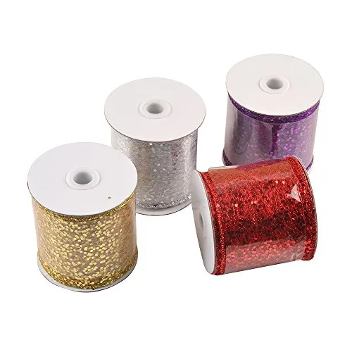 eZthings Decorative Designer Sparkly Sheer Fabric Ribbons for Party Decor and Gift Baskets (10 Yard, Gold(3.5" Width))