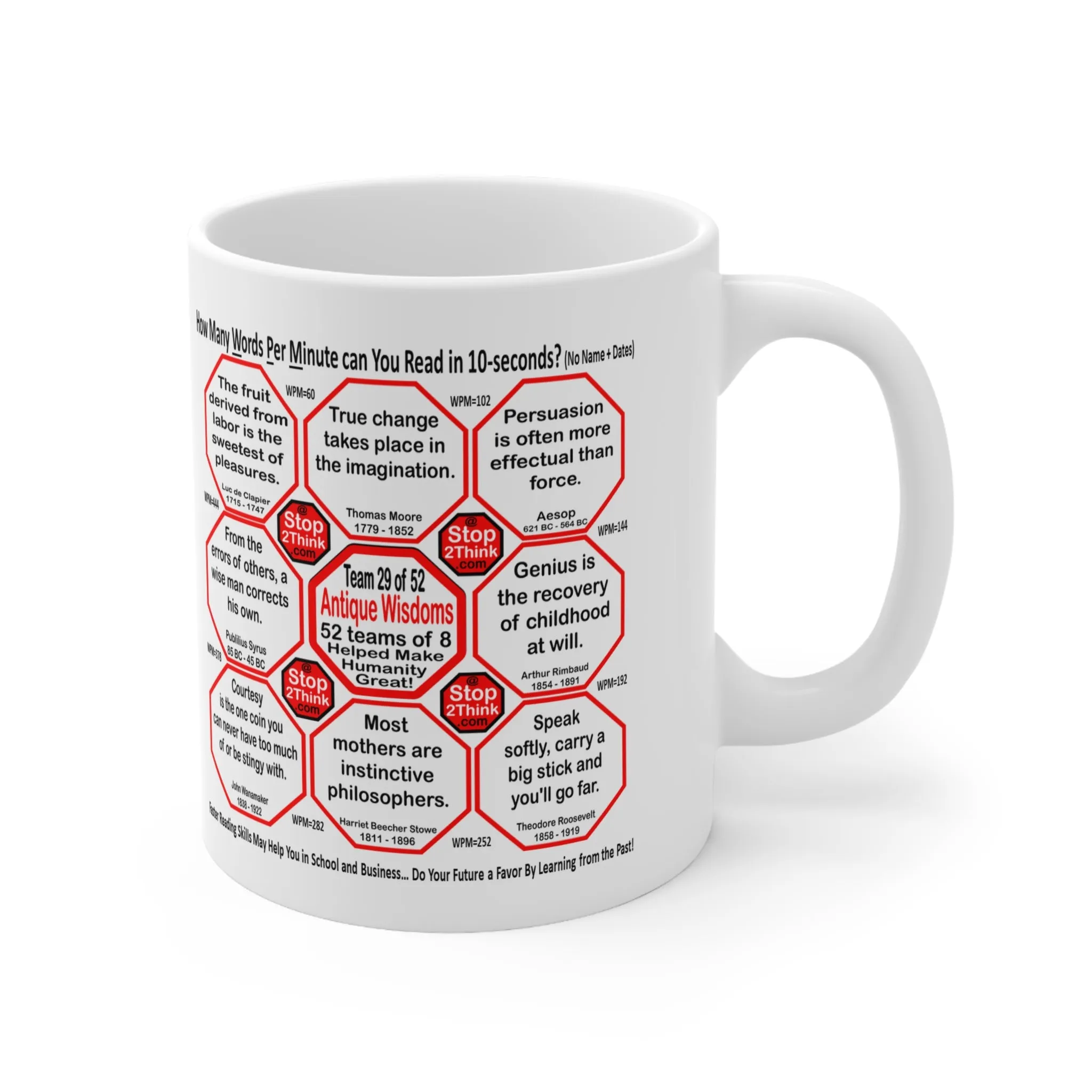 How Fast Can You Read Mug Wisdoms?   ...Teams 24 29 of 52   - Drink Wisely at Stop2Think.com