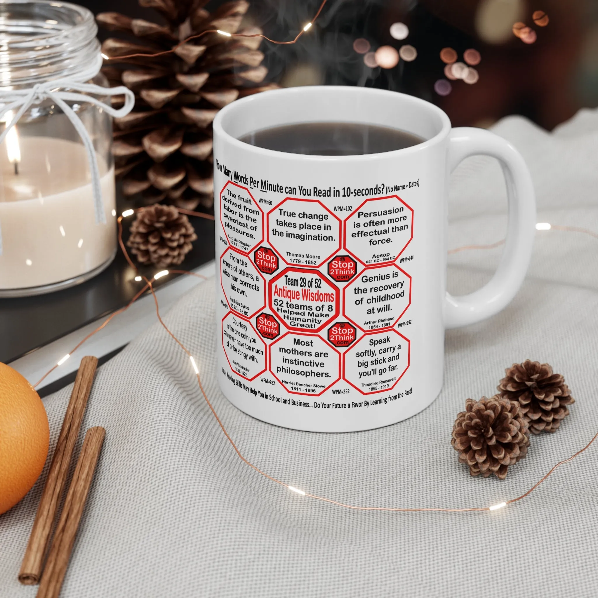 How Fast Can You Read Mug Wisdoms?   ...Teams 24 29 of 52   - Drink Wisely at Stop2Think.com