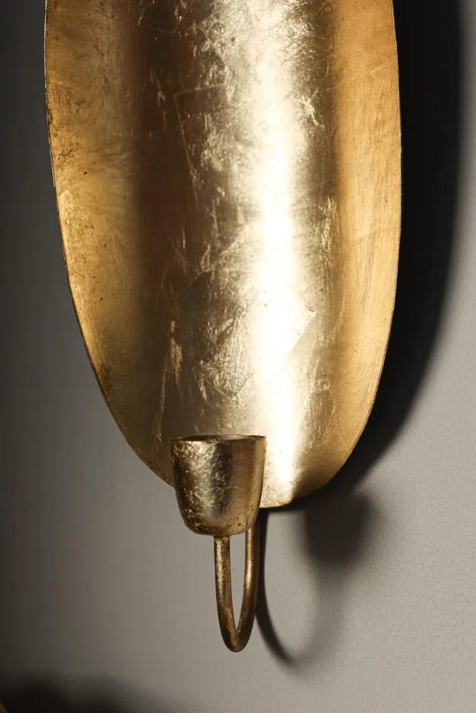 Oval Gold Leaf Candlestick Holder Wall Sconce