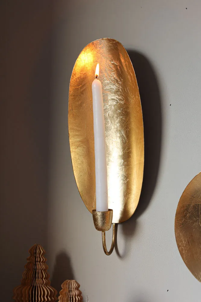 Oval Gold Leaf Candlestick Holder Wall Sconce