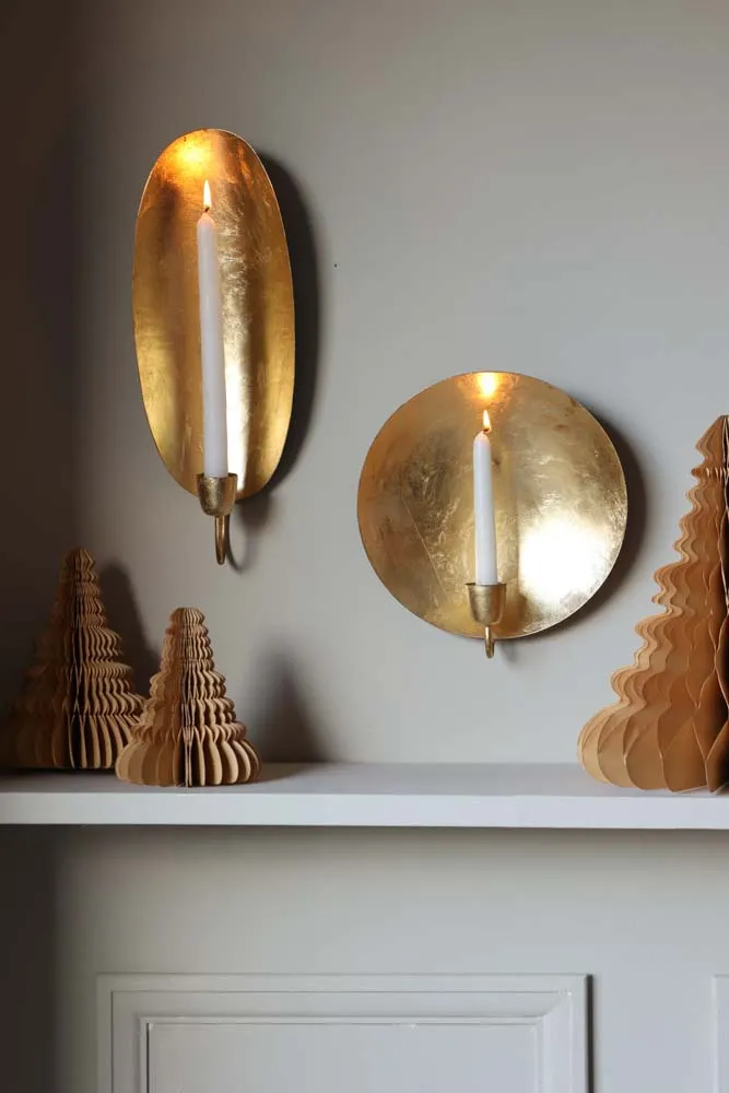 Oval Gold Leaf Candlestick Holder Wall Sconce