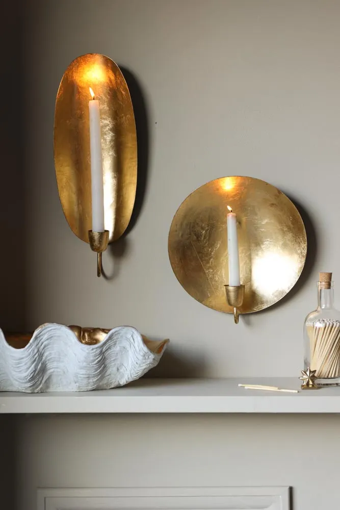 Oval Gold Leaf Candlestick Holder Wall Sconce