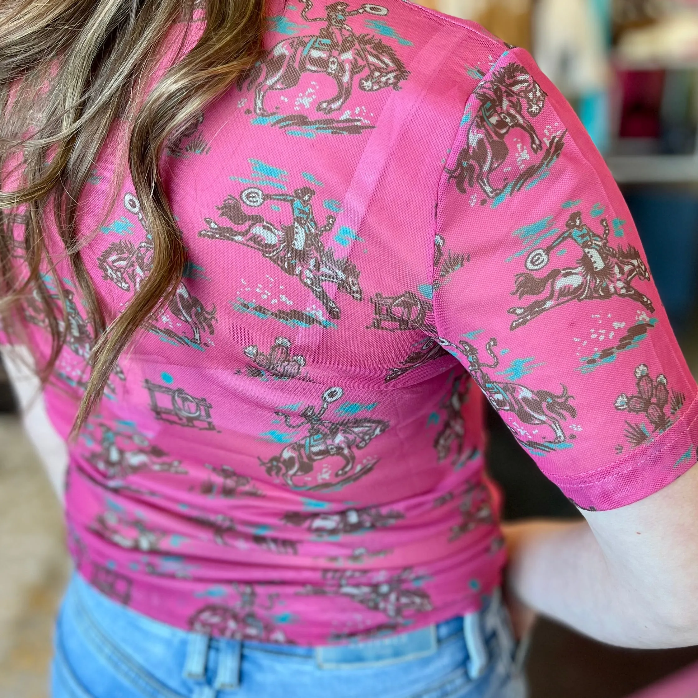 Pink Cowgirl Mesh Top