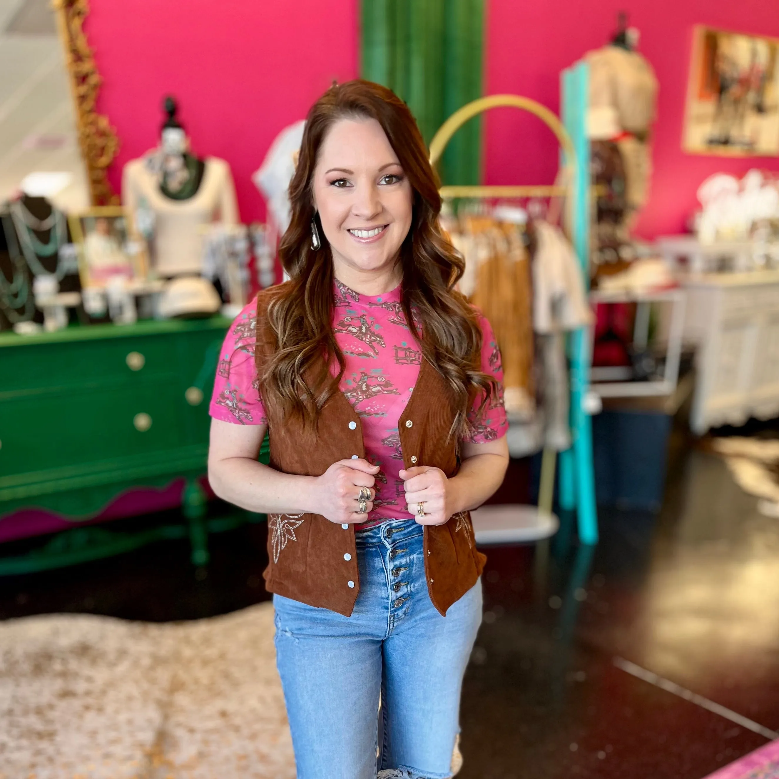 Pink Cowgirl Mesh Top