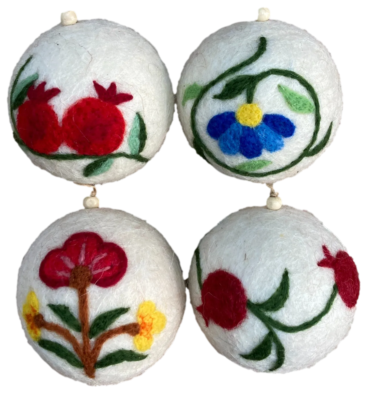 Wool Felt Round Ornament Set "Flowers & Pomegranates"